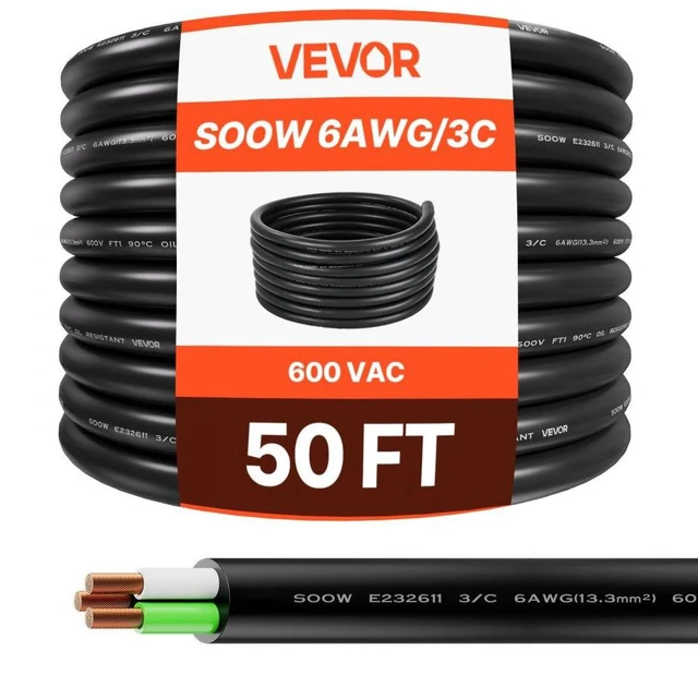 Main image of 50 FT 6AWG Portable Electrical Power Cable Extension Cord Copper Wire 600V