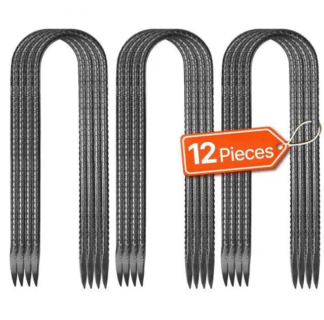 Main image of 10-Inch 12 Pack Rebar Stakes Heavy Duty U Shape Galvanized Steel Ground Anchors