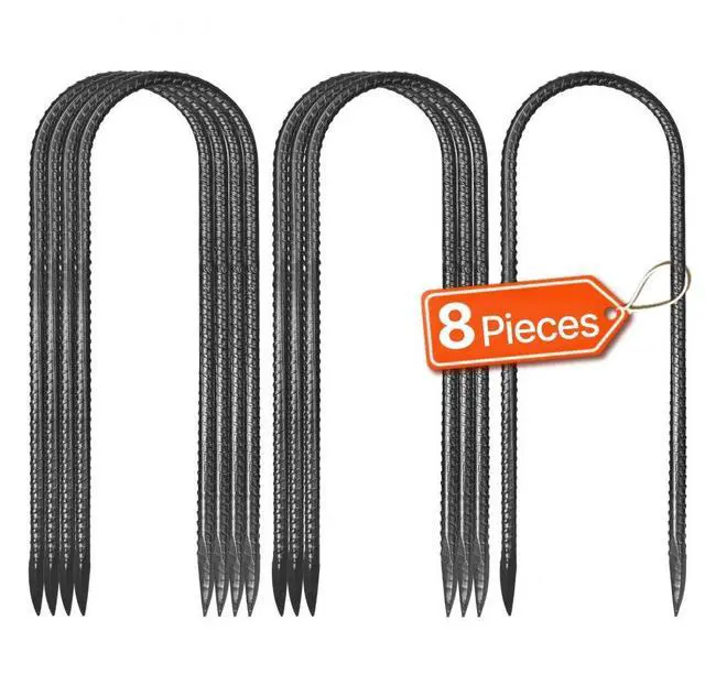 Main image of 12-Inch 8 Pack Rebar Stakes Heavy Duty U Shape Galvanized Steel Ground Anchors