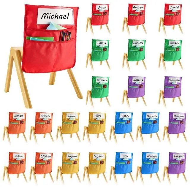 Main image of VEVOR Chair Pockets for Classroom, 24 Pack, 14 x 15 Inches Chairback Buddy Pocket with Name Tag, 6 Bright Colors, Back of Chair Organizer for Kids in Classroom, Kindergarten, School, and Home