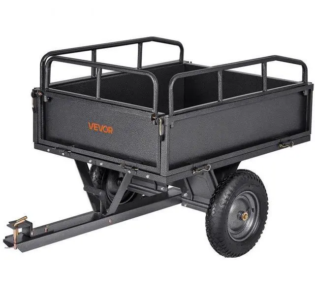 Main image of VEVOR Garden Utility Trailer, 10 Cu. Ft & 500lbs Capacity, ATV UTV Hauling Trailer, Tow Behind Steel Dump Cart with 14" Tires, Hand Pull or Foot Pedal, Heavy Duty Yard Trailers for Lawn Mower Tractor