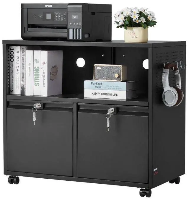 Main image of VEVOR 2 Drawers Metal File Cabinet, Lateral Filing Cabinet with Lock and Adjustable Hanging Rods, Wide Filing Storage Cabinets for Home and Office Fit Letter, A4, Legal Size File, Easy Assembly, Black