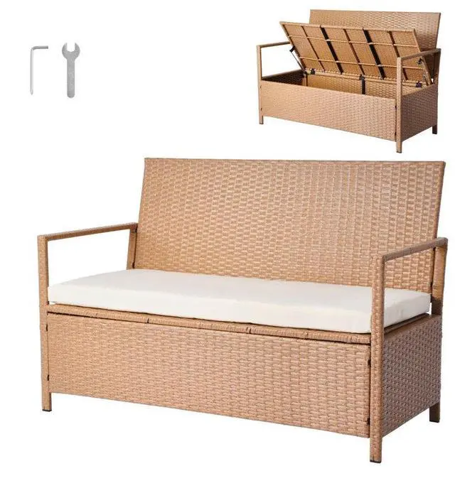 Main image of Outdoor Storage Bench PE Rattan 70Gal Deck Box Waterproof Outdoor Seat & Storage