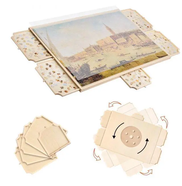 Main image of 2000 Piece Puzzle Board with Drawer Cover Portable Wooden Jigsaw 40x29 in