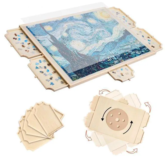 Main image of 1500 Piece Puzzle Board with Drawer Cover Portable Wooden Jigsaw 34x25 in