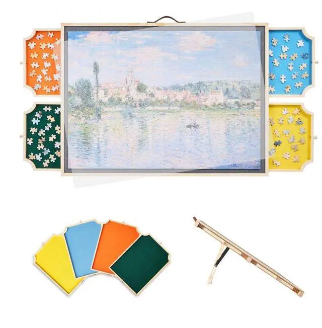 Main image of 1000 Piece Puzzle Board with Drawer Cover Portable Wooden Jigsaw 29x21 in