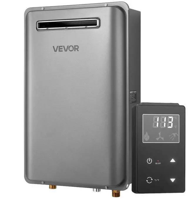 Main image of VEVOR Propane Tankless Water Heater, 5.3Gal Outdoor 120000 BTU Instant Hot Water Heater, Smart Temperature Control & 3/4 inch NPT Interface& Multiple Security Protections for Whole House, Silver Gray