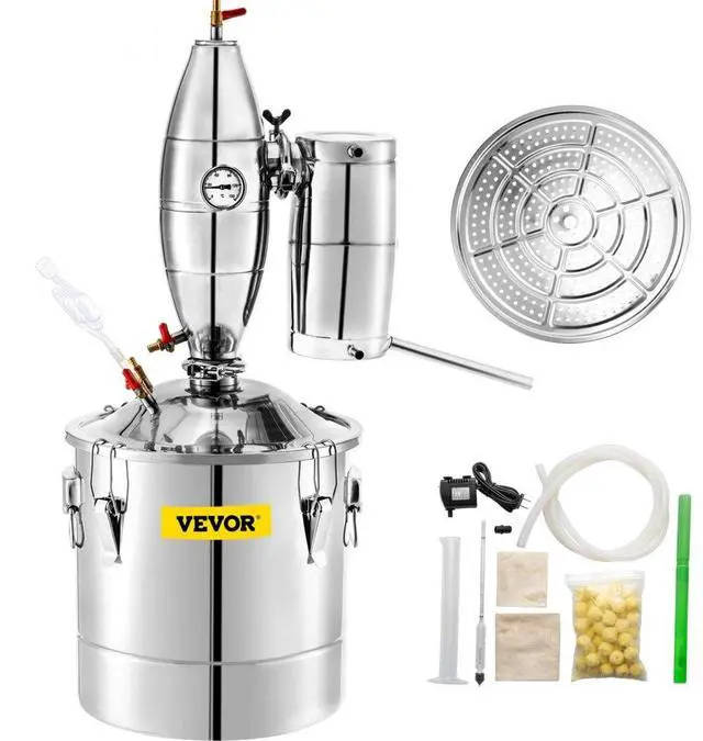 Main image of VEVOR 30L 7.9Gal Water Alcohol Distiller 304 Stainless Steel Alcohol Distiller Home Kit Moonshine Wine Making Boiler with Thermometer (30L Distiller)