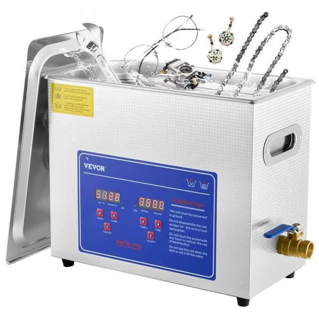 Main image of VEVOR Commercial Ultrasonic Cleaner 6L Professional Ultrasonic Cleaner 40kHz with Digital Timer&Heater 110V Excellent Cleaning Machine for Watch Instruments Industrial Parts Excellent Cleaner Solutio
