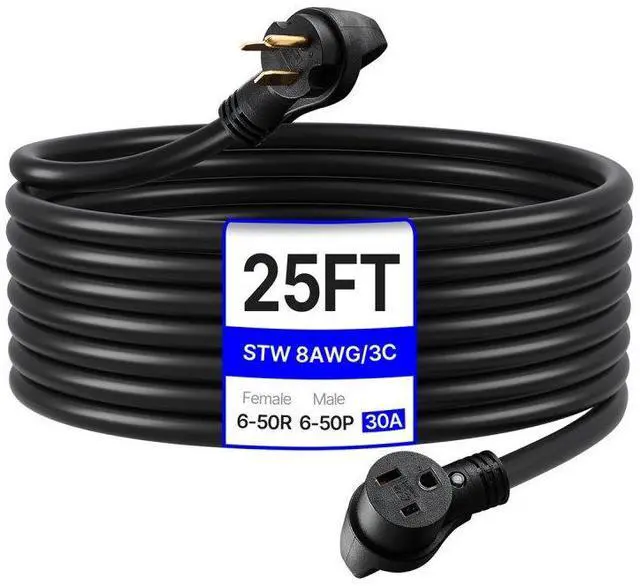 Main image of VEVOR 30A Generator Extension Cord 25 ft 250V NEMA 6-50P to 6-50R 7500W Power Cable