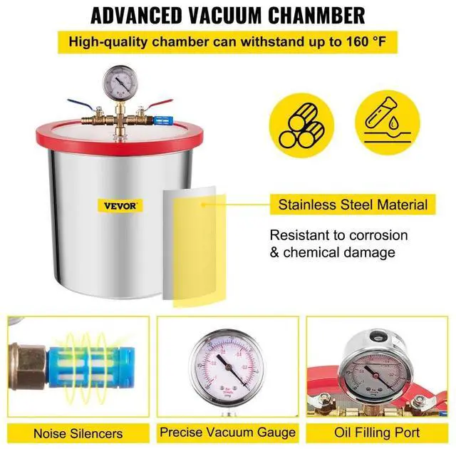 Alt view image 4 of 7 - VEVOR Vacuum Pump 3.6CFM 1/4 HP Single Stages HVAC A/C Refrigeration Kit 5PA Ultimate Vacuum Manifold Gauge Set Including 3 Gallon Vacuum Chamber, Manifold Gauge and Hose for Air Conditioning Systems