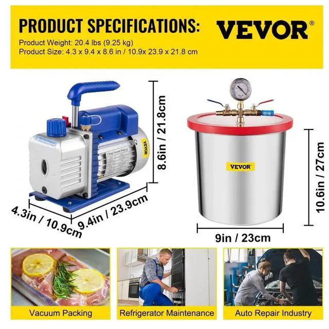 Alt view image 7 of 7 - VEVOR Vacuum Pump 3.6CFM 1/4 HP Single Stages HVAC A/C Refrigeration Kit 5PA Ultimate Vacuum Manifold Gauge Set Including 3 Gallon Vacuum Chamber, Manifold Gauge and Hose for Air Conditioning Systems