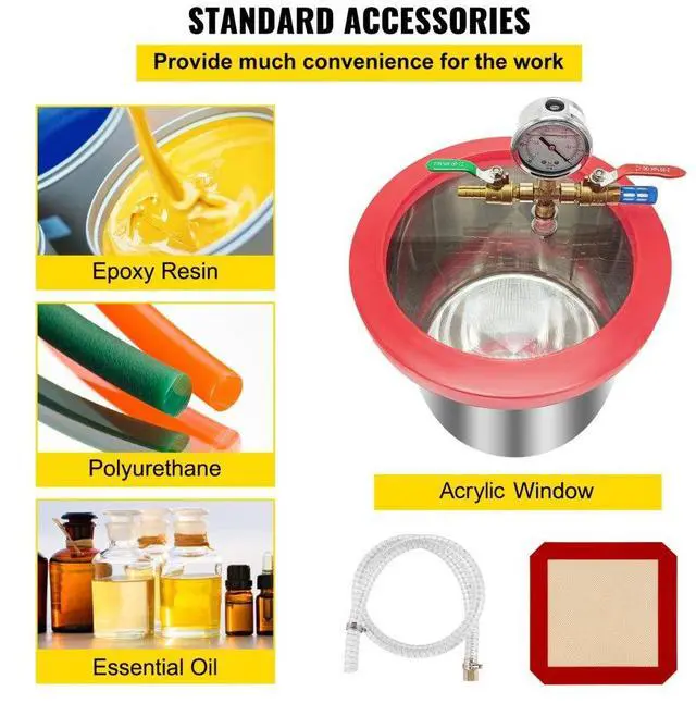 Alt view image 6 of 7 - VEVOR Vacuum Pump 3.6CFM 1/4 HP Single Stages HVAC A/C Refrigeration Kit 5PA Ultimate Vacuum Manifold Gauge Set Including 3 Gallon Vacuum Chamber, Manifold Gauge and Hose for Air Conditioning Systems