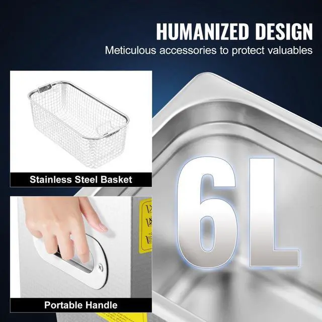 Alt view image 4 of 7 - VEVOR Commercial Ultrasonic Cleaner 6L Professional Ultrasonic Cleaner 40kHz with Digital Timer&Heater 110V Excellent Cleaning Machine for Watch Instruments Industrial Parts Excellent Cleaner Solutio