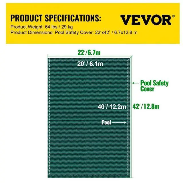 Alt view image 7 of 7 - VEVOR Pool Safety Cover Fits 20x40ft Rectangle Inground Safety Pool Cover Green Mesh Solid Pool Safety Cover for Swimming Pool Winter Safety Cover