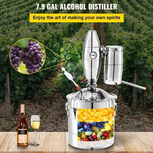 Alt view image 2 of 7 - VEVOR 30L 7.9Gal Water Alcohol Distiller 304 Stainless Steel Alcohol Distiller Home Kit Moonshine Wine Making Boiler with Thermometer (30L Distiller)