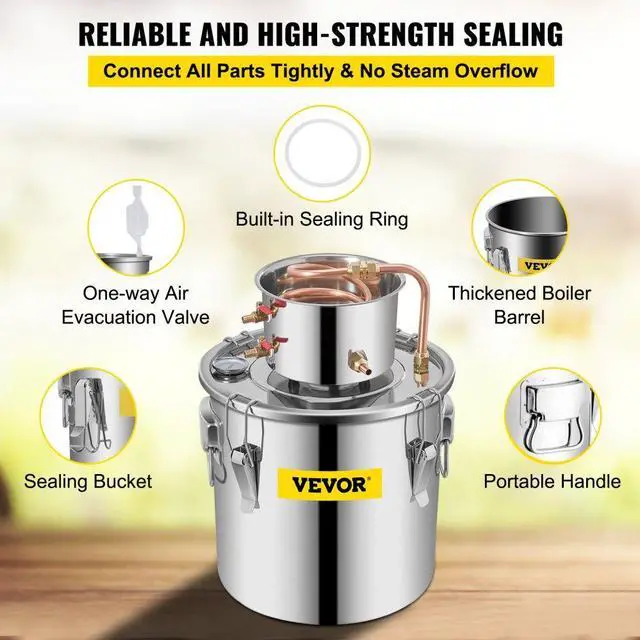 Alt view image 11 of 12 - VEVOR 9.6gal 38l Home Diy Wine Water Distiller Moonshine Still Boiler Kit 2pot