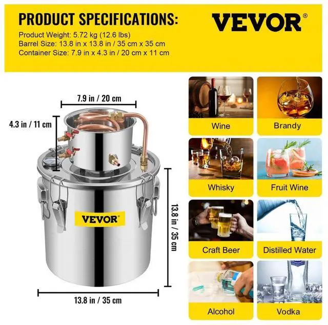 Alt view image 12 of 12 - VEVOR 9.6gal 38l Home Diy Wine Water Distiller Moonshine Still Boiler Kit 2pot