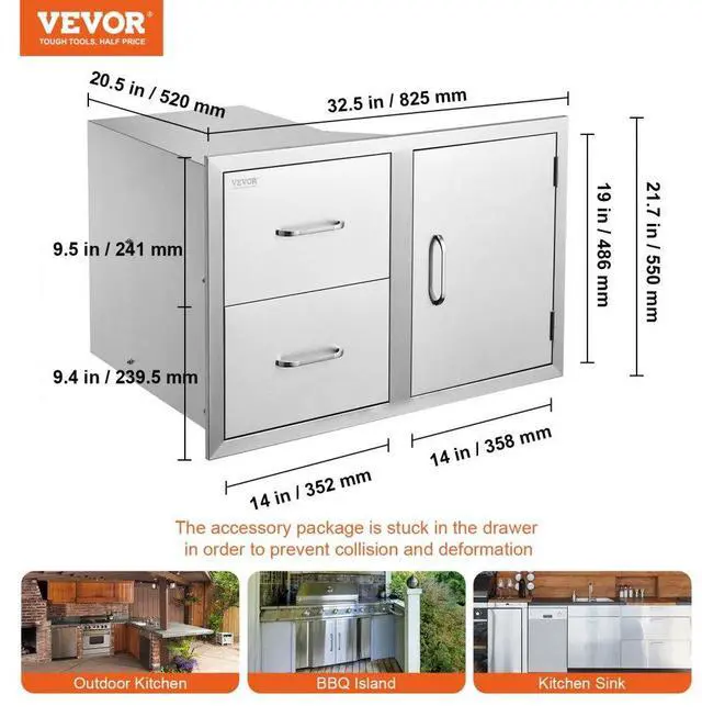 Alt view image 12 of 12 - VEVOR Door Drawer Combo With Towel Rack 33 X 22 Modern Frame Walled Doors Bbq Island