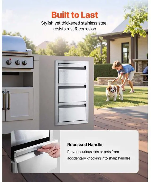 Alt view image 8 of 11 - VEVOR 19.6" X 26.6" Outdoor Kitchen Drawer Bbq Island Stainless Steel Access Drawers