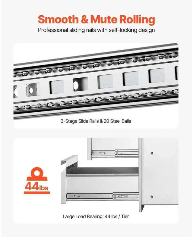 Alt view image 9 of 11 - VEVOR 19.6" X 26.6" Outdoor Kitchen Drawer Bbq Island Stainless Steel Access Drawers