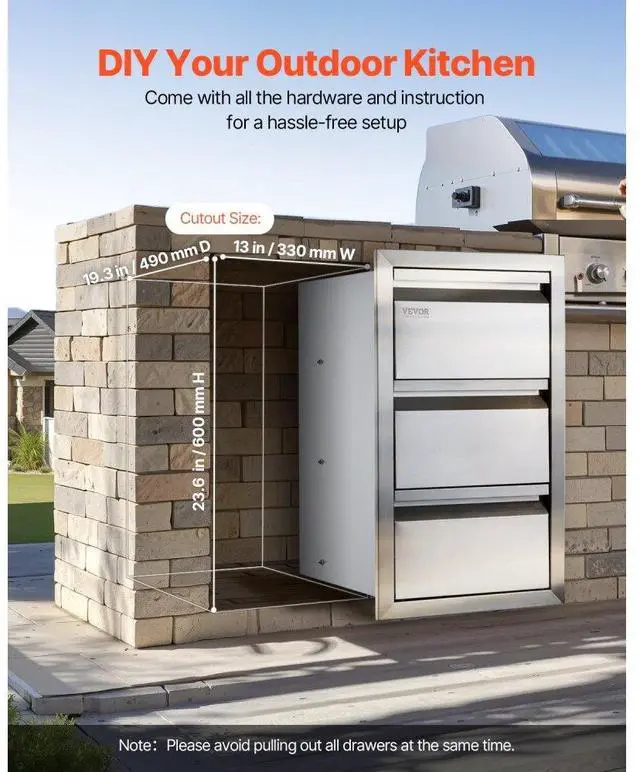 Alt view image 10 of 11 - VEVOR 19.6" X 26.6" Outdoor Kitchen Drawer Bbq Island Stainless Steel Access Drawers