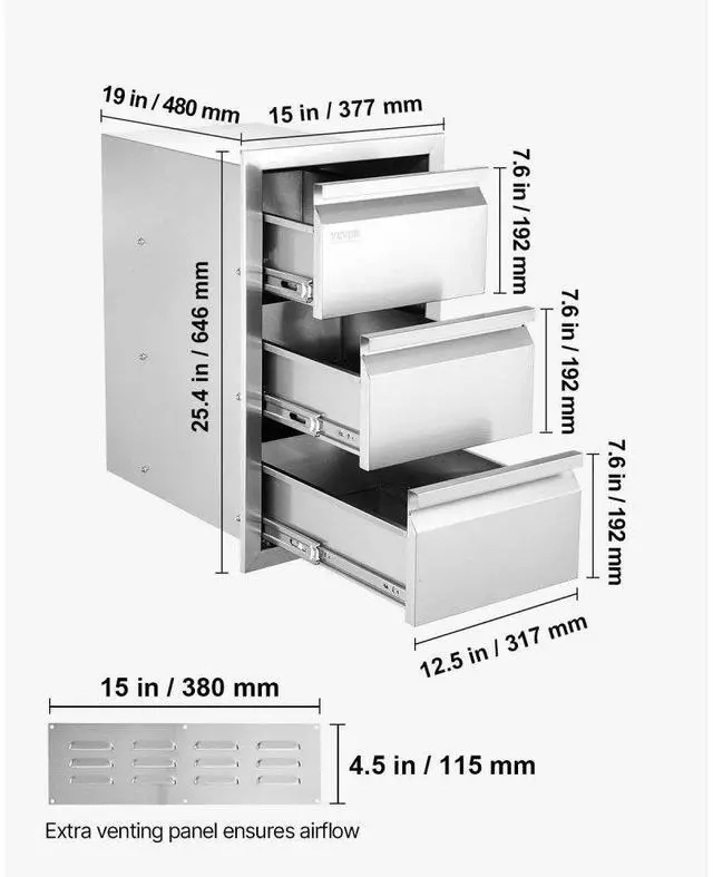 Alt view image 11 of 11 - VEVOR 19.6" X 26.6" Outdoor Kitchen Drawer Bbq Island Stainless Steel Access Drawers