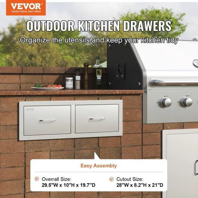 Alt view image 7 of 12 - VEVOR 30x10 Bbq Drawer 2 Horizontal Drawers Walled Island Durable Stainless Steel