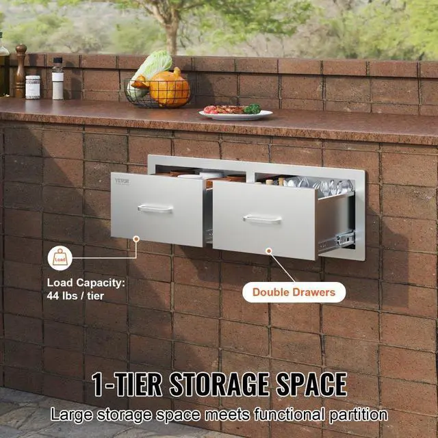 Alt view image 8 of 12 - VEVOR 30x10 Bbq Drawer 2 Horizontal Drawers Walled Island Durable Stainless Steel