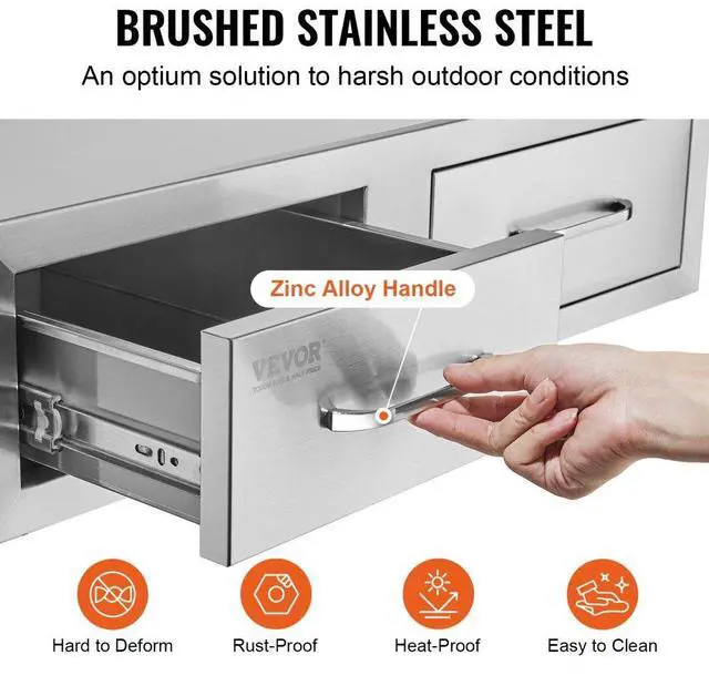 Alt view image 9 of 12 - VEVOR 30x10 Bbq Drawer 2 Horizontal Drawers Walled Island Durable Stainless Steel