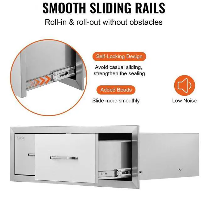 Alt view image 10 of 12 - VEVOR 30x10 Bbq Drawer 2 Horizontal Drawers Walled Island Durable Stainless Steel