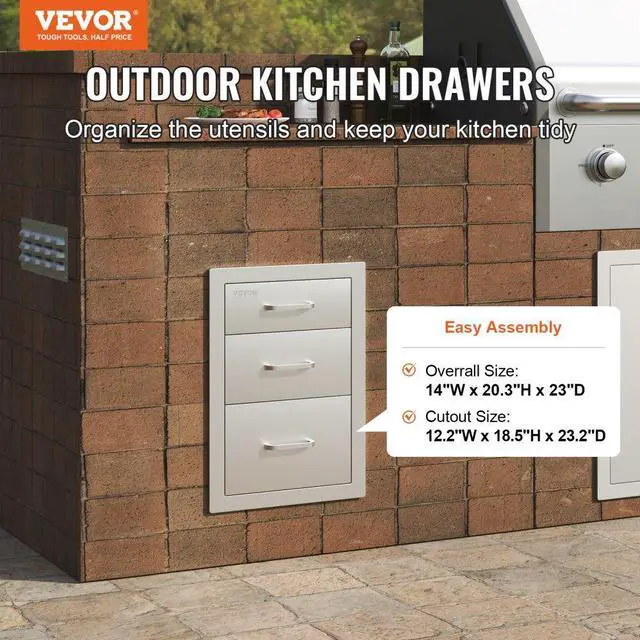 Alt view image 9 of 14 - VEVOR 20.25"x14" Outdoor Kitchen Drawer Bbq Storage With Handle Triple Drawers