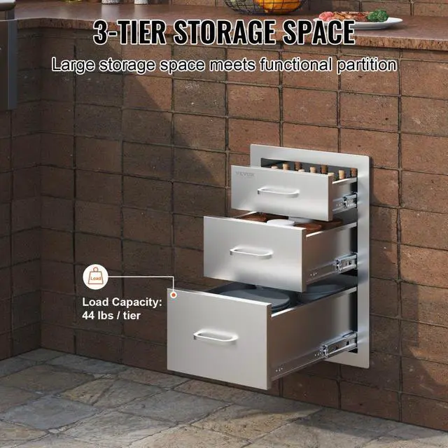 Alt view image 10 of 14 - VEVOR 20.25"x14" Outdoor Kitchen Drawer Bbq Storage With Handle Triple Drawers