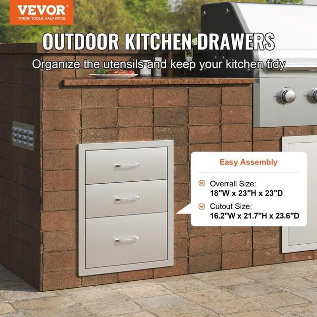 Alt view image 7 of 12 - VEVOR Usa Bbq Island / Outdoor Kitchen 18"x23" Stainless Steel Narrow Trash Drawer