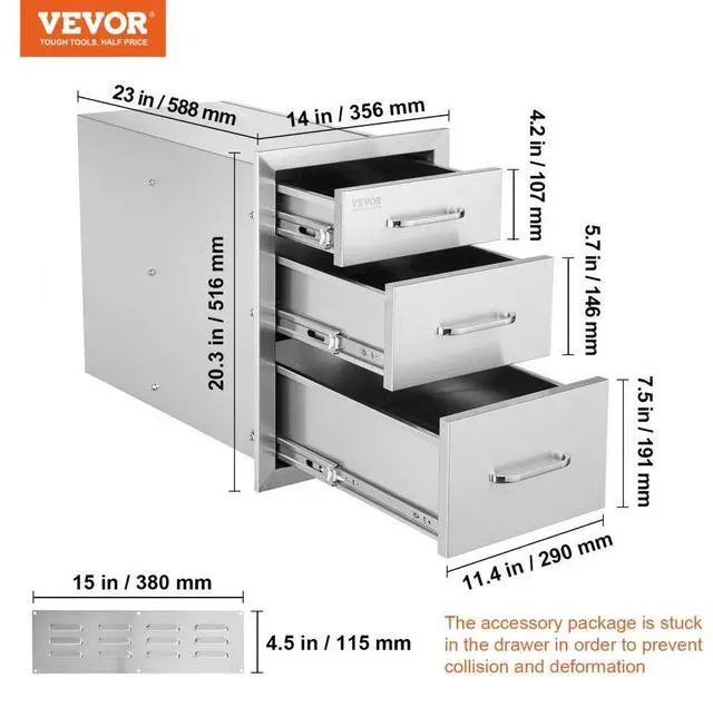 Alt view image 14 of 14 - VEVOR 20.25"x14" Outdoor Kitchen Drawer Bbq Storage With Handle Triple Drawers