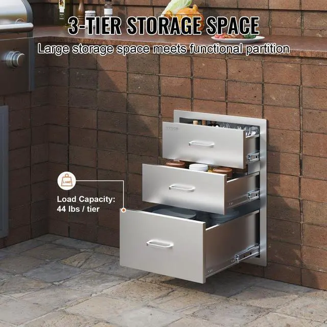 Alt view image 8 of 12 - VEVOR Usa Bbq Island / Outdoor Kitchen 18"x23" Stainless Steel Narrow Trash Drawer