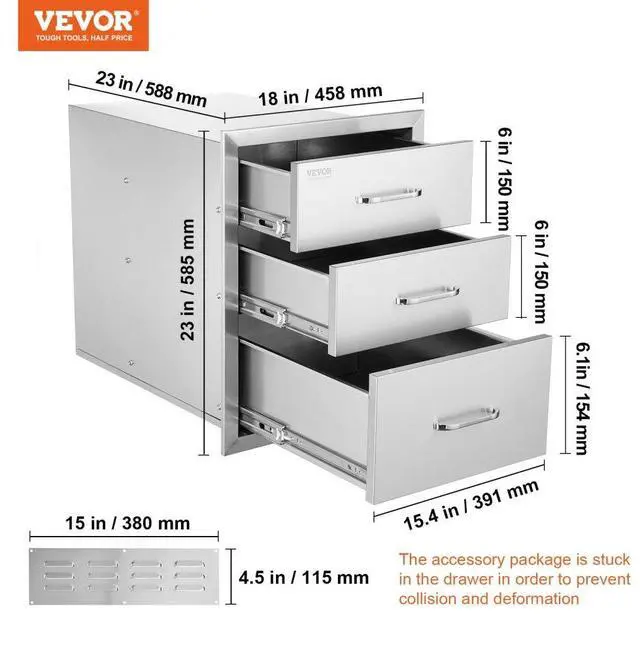 Alt view image 12 of 12 - VEVOR Usa Bbq Island / Outdoor Kitchen 18"x23" Stainless Steel Narrow Trash Drawer