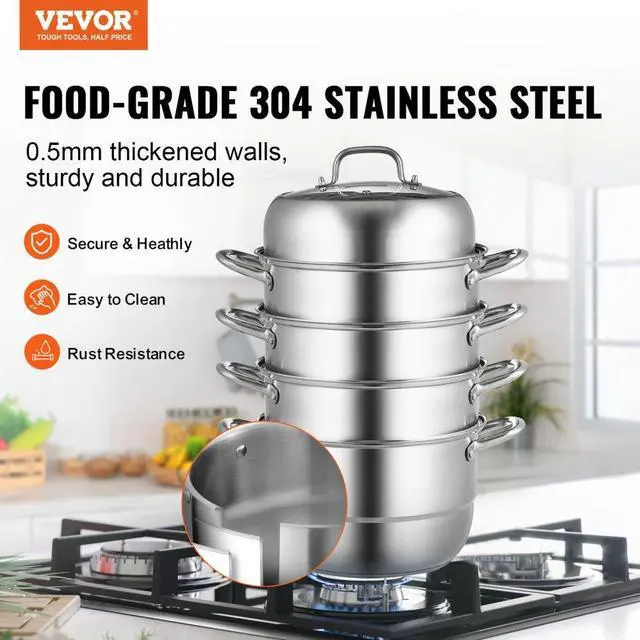 Alt view image 6 of 11 - VEVOR 12'' Food Steamer Food Steaming Machine Cookware 5 Tier Stainless Steel 30cm