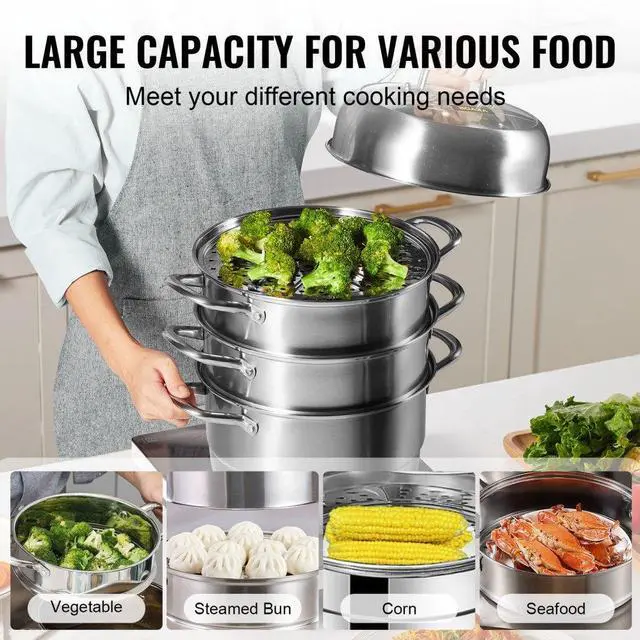 Alt view image 7 of 11 - VEVOR 12'' Food Steamer Food Steaming Machine Cookware 5 Tier Stainless Steel 30cm
