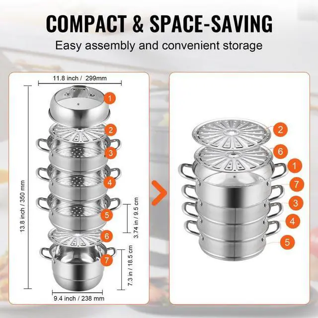 Alt view image 10 of 11 - VEVOR 12'' Food Steamer Food Steaming Machine Cookware 5 Tier Stainless Steel 30cm