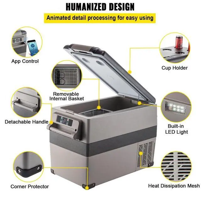 Alt view image 9 of 11 - VEVOR Car Fridge Freezer Cooler Mini Refrigerator 47.5qt Portable Lg Compressor 12/24v