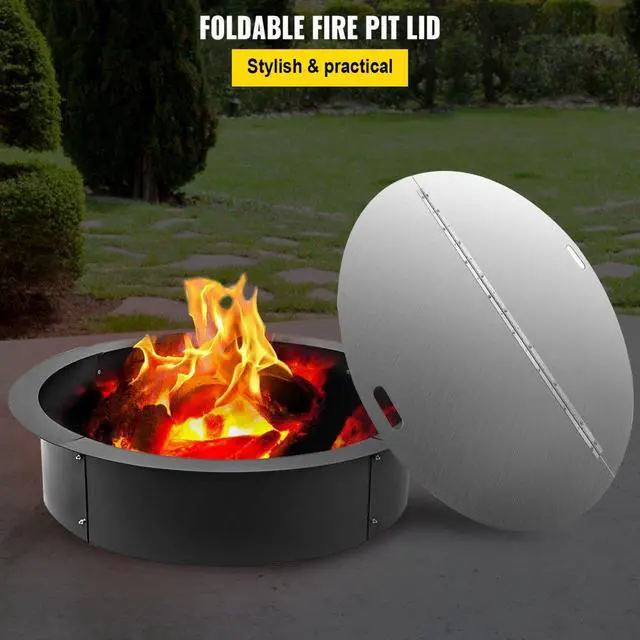 Alt view image 7 of 7 - 40" Fire Pit Cover Lid Foldable Fireplace Parts Snuffer Cover 430 Stainless