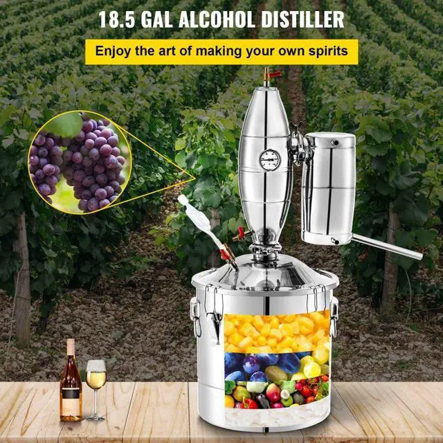Alt view image 2 of 7 - VEVOR 70L 18.5Gal Water Alcohol Distiller 304 Stainless Steel Alcohol Still Wine Making Boiler Home Kit with Thermometer for Whiskey Brandy Essential, Sliver