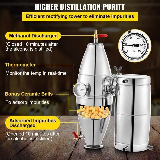 Alt view image 4 of 7 - VEVOR 70L 18.5Gal Water Alcohol Distiller 304 Stainless Steel Alcohol Still Wine Making Boiler Home Kit with Thermometer for Whiskey Brandy Essential, Sliver