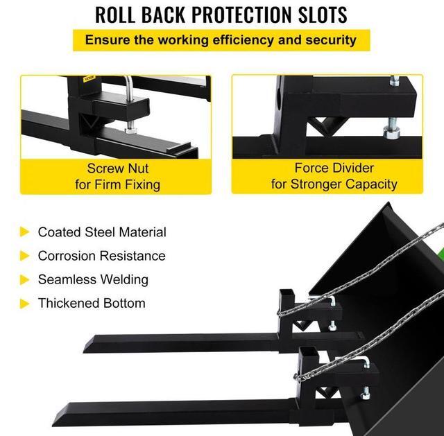 Alt view image 8 of 9 - VEVOR Clamp On Pallet Forks Loader Bucket 2000lbs Capacity 43" Hd Loader Tractor