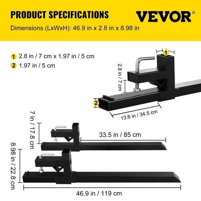 Alt view image 9 of 9 - VEVOR Clamp On Pallet Forks Loader Bucket 2000lbs Capacity 43" Hd Loader Tractor