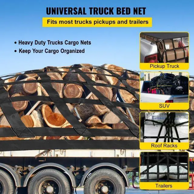 Alt view image 3 of 8 - VEVOR Truck Bed Cargo Net 3.5x4.1ft Truck Cargo Net Zinc Plate 4 S-hook Straps Hot