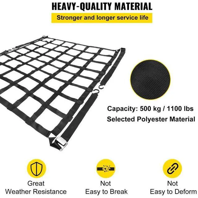 Alt view image 4 of 8 - VEVOR Truck Bed Cargo Net 3.5x4.1ft Truck Cargo Net Zinc Plate 4 S-hook Straps Hot