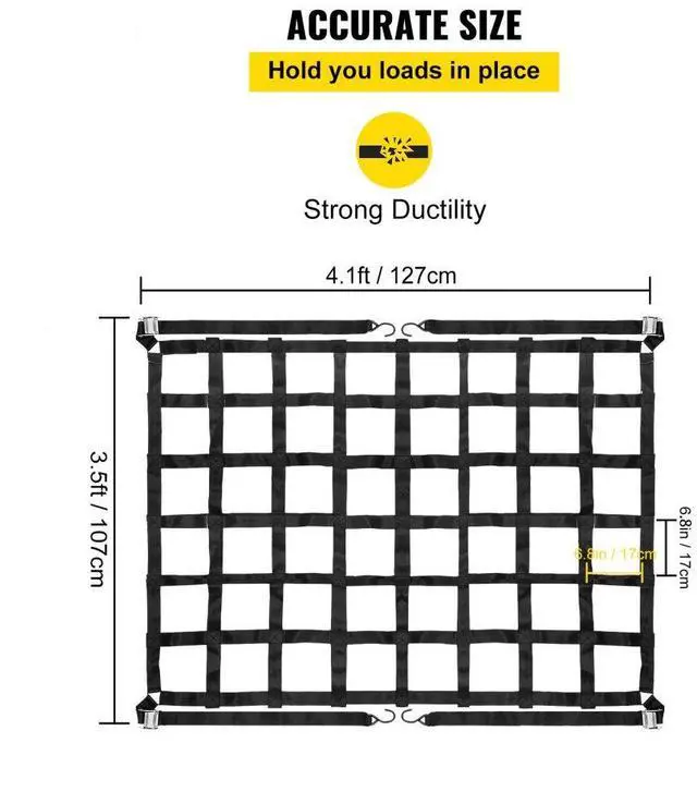 Alt view image 5 of 8 - VEVOR Truck Bed Cargo Net 3.5x4.1ft Truck Cargo Net Zinc Plate 4 S-hook Straps Hot