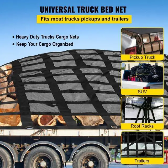 Alt view image 3 of 8 - VEVOR 2Ton/4400LBS Truck Bed Cargo Net Reinforced Web Cargo w/ 4 S-Hook Straps